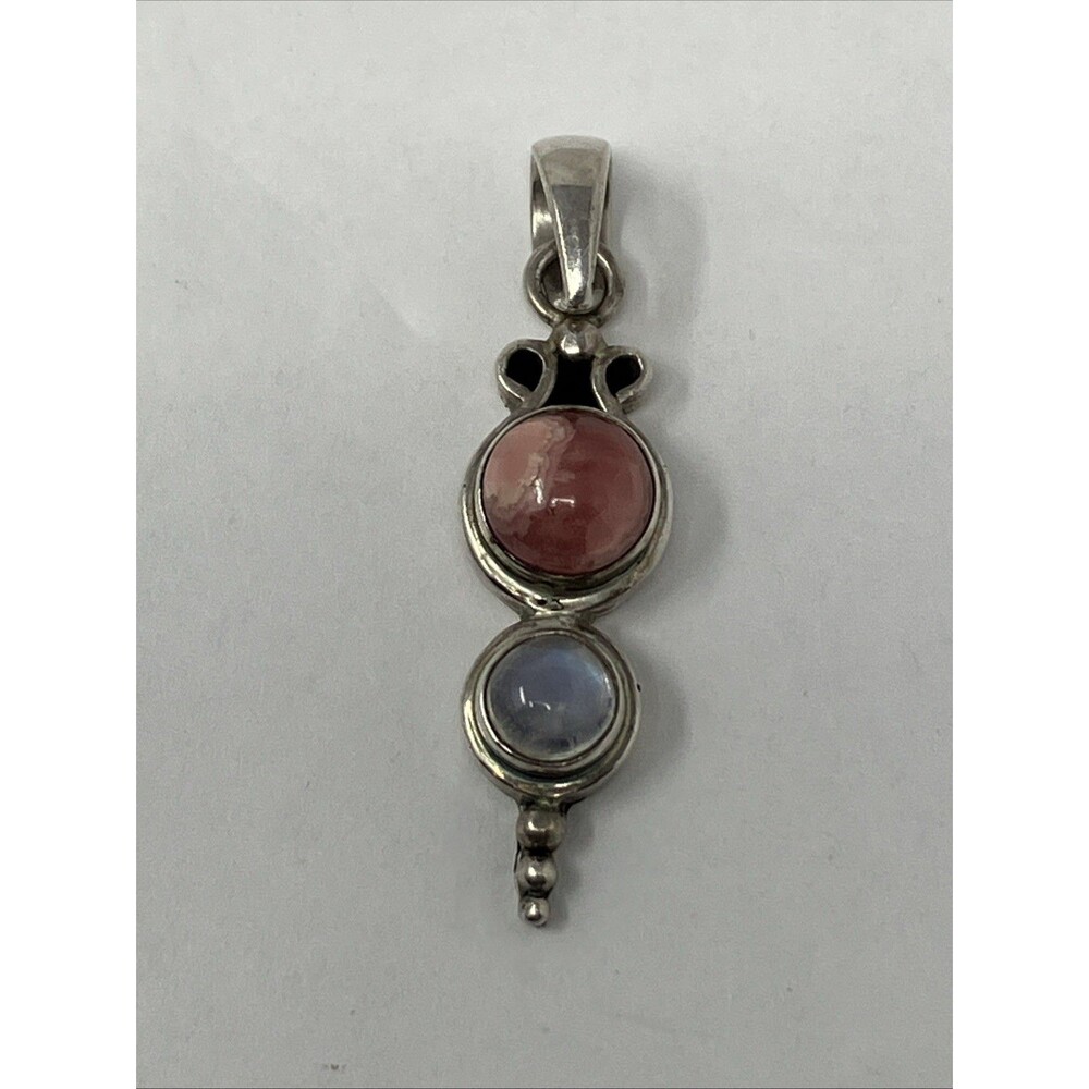 Sterling Silver Two-Gemstone Pendant 925 Pink Clear Bohemian Boho